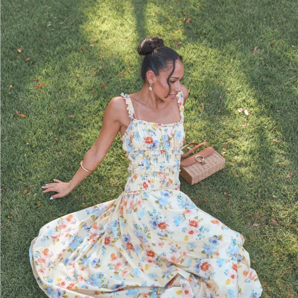 Petal & Pup Yellow Floral Midi Dress - Picture 4 of 9